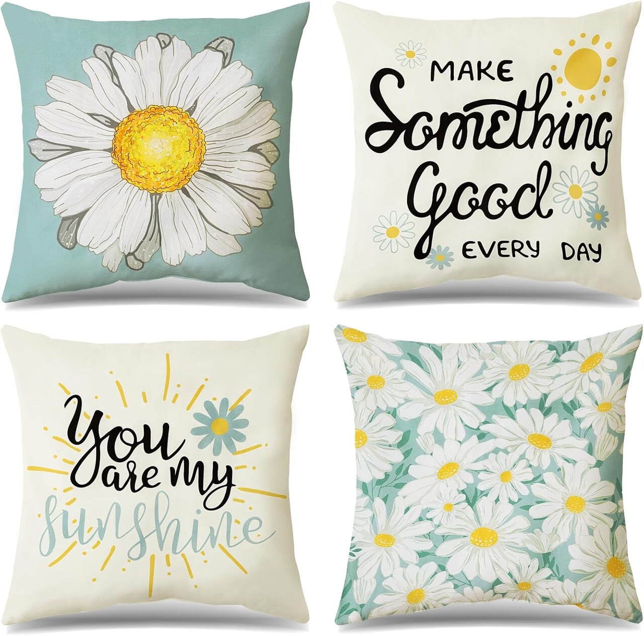 Throw Pillow Covers 18x18 Inch, Super Soft Pillow Cases Set of 4 for Farmhouse, Patio Sofa and Living Room, Throw Pillows for Couch (Blue and Beige)